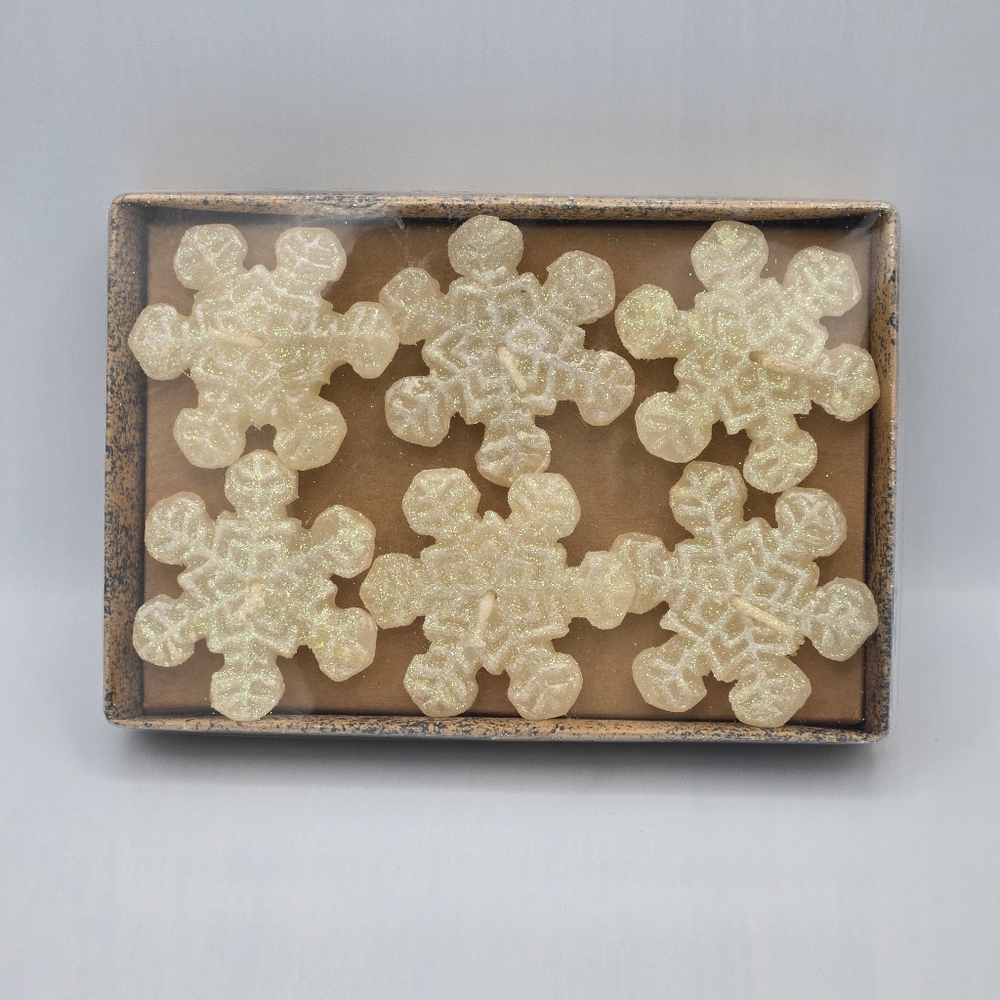 Set Of 6 Snowflake Floating Candles Wax Glitter The Salam Collection Unused